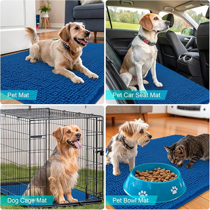 OLANLY Dog Door Mat for Muddy Paws 40x32, Absorbs Moisture and Dirt, Absorbent Non-Slip Washable Doormat, Quick Dry Chenille Mud Mat, Entry Indoor Entryway Carpet for Inside Floor, Deep Navy Blue