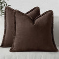 MIULEE Decorative Throw Pillow Covers Neutral Linen Fringe Throw Pillows Euro Shams Set of 2 Dark Brown Boho Farmhouse Cushion Covers for Couch Sofa Bed Living Room Spring Home Decor 22x22 Inch