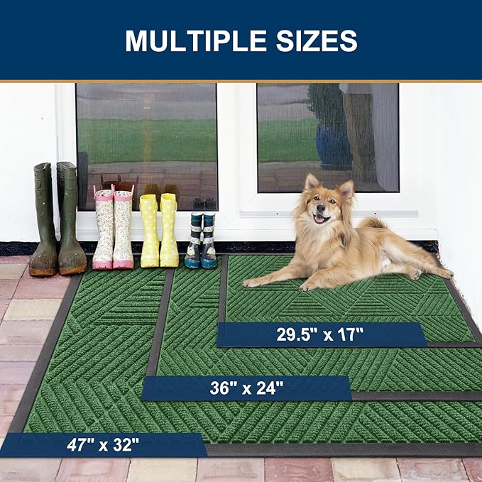 Smiry Front Door Mat Outside Entrance, Heavy Duty Sturdy Natural Rubber Doormat, Trap Dirt and Moisture, Easy Clean Low Profile Welcome Floor Mats for Indoor Outdoor Entry, 35X23 Inch, Green