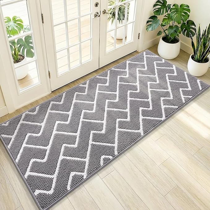 OLANLY Front Door Mat, Non-Slip Rubber Backing, Dirt Resistant and Absorbent, Washable, Easy to Clean Low-Profile Indoor Doormat for Back Door, Entryway, Inside Entrance, 59x23, Grey