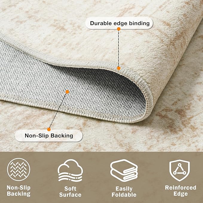 5x7 Area Rugs for Living Room Washable Rug: Anti-Skid Abstract Modern Living Room Rug Soft Thin Carpets Indoor Floor Non-Shedding Carpet for Bedroom Dining Farmhouse Nursery Beige White