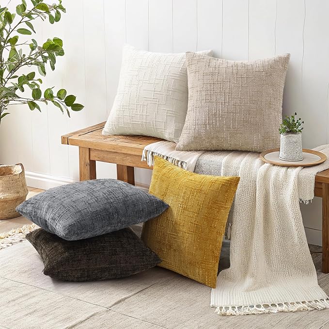 decorUhome Dark Brown Chenille Throw Pillow Covers 16x16 Set of 2 Textured Soft Cozy Slubby Couch Pillow Covers Modern Farmhouse Boho Decorative Pillow Cases for Bed Sofa Living Room