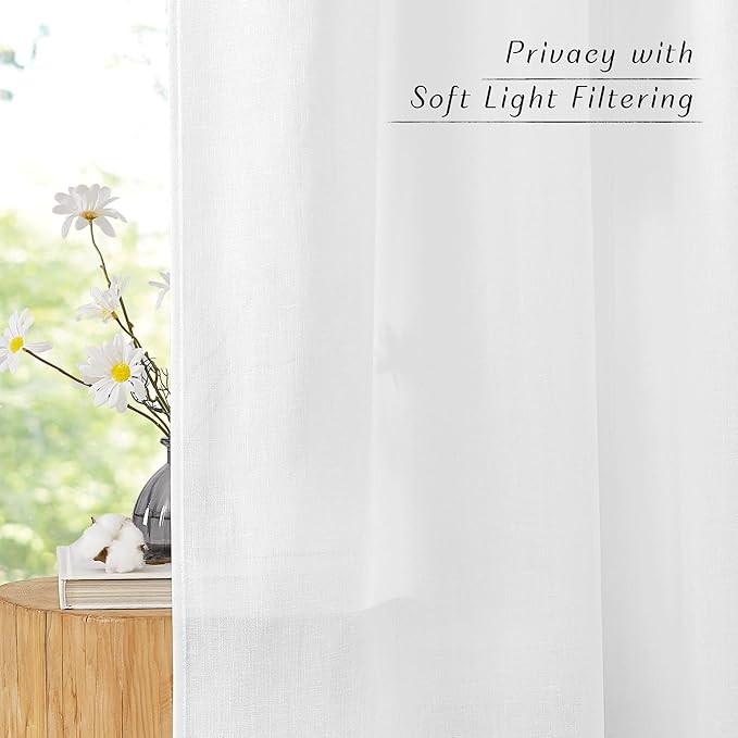 NICETOWN White Linen Curtains 72 inches Long, Grommet Privacy Window Treatments Linen Blend with Light Penetration Rustic & Casual for Bedroom/Living Room, W42 x L72, 2 Panels