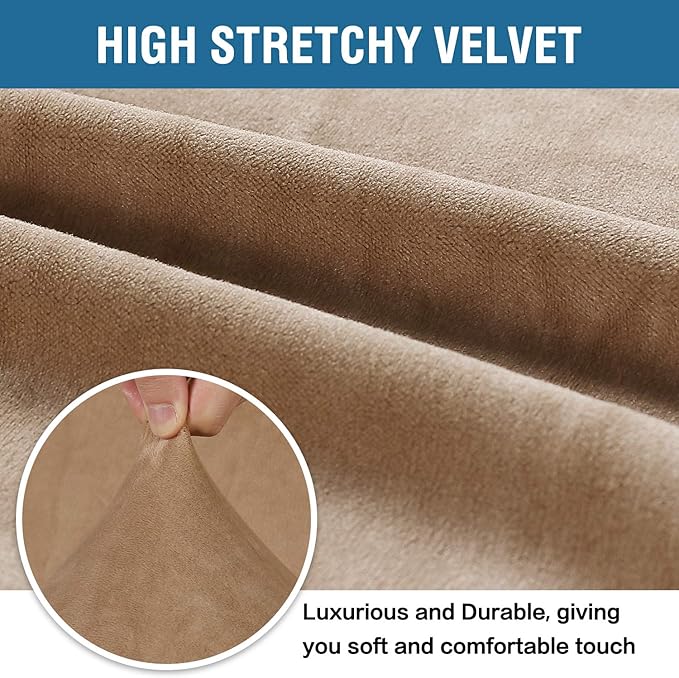 H.VERSAILTEX Stretch Velvet Armchair Cover Couch Covers 1 Cushion Chair Slipcover for Living Room Furniture Cover Crafted from Thick Comfy Rich Velour (Chair 31"-49", Camel)