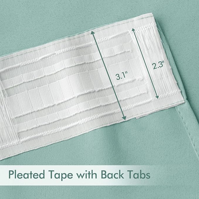 MIULEE Aqua Back Tab Blackout Curtains 63 Inch Length 2 Panels Set for Living Room Bedroom Privacy, Rod Pocket/Pinch Pleat Thermal Insulated Room Darkening Pleated Light Blocking Drapes