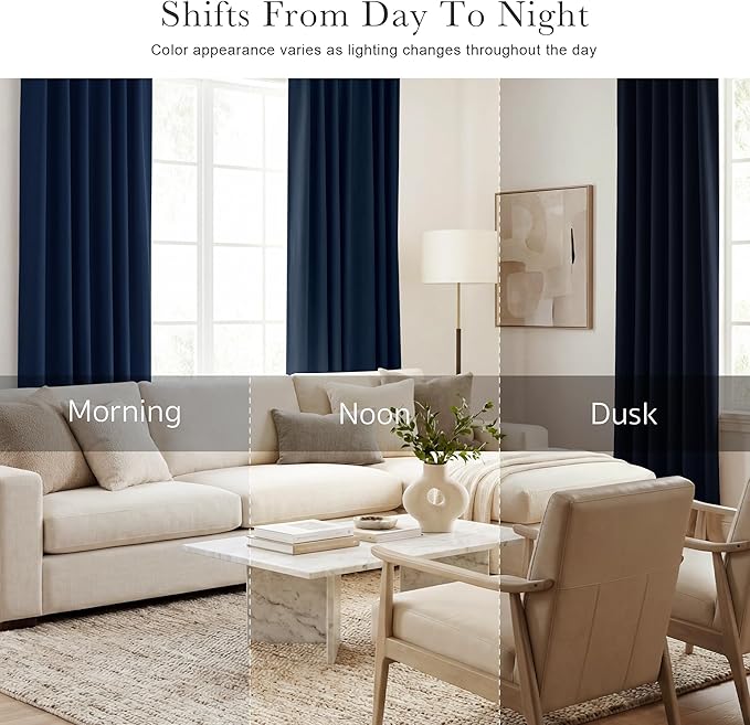 PONY DANCE Blackout Kitchen Curtains - Window Drapes Rod Pocket & Back Tab Energy Efficient Curtain Panels Home Decor for Kids' Room, 42-inch Wide by 45 Long, Navy Blue, 2 PCs