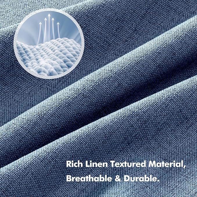MIULEE 100% Blackout Linen Curtains for Bedroom, Blue Solid Luxury Decor Thermal Insulation Room Darkening Drapes for Living Room Nursery Back Tab Rod Pocket 42 x 72 Inches, 2 Panels