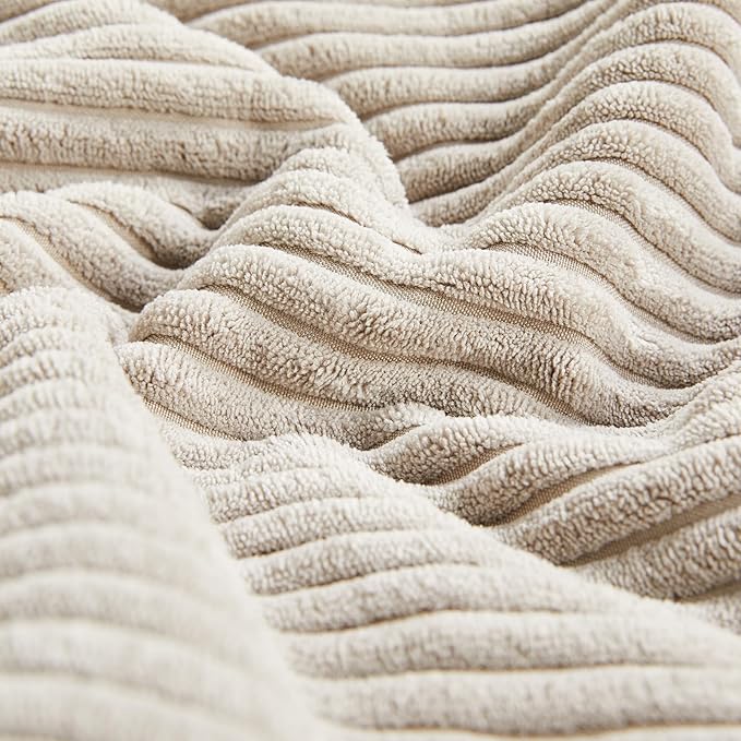 Fancy Homi 2 Packs Neutral Taupe Lumbar Decorative Throw Pillow Covers 20x28 Inch for Living Room Couch Bed Sofa, Farmhouse Home Decor, Soft Striped Corduroy Rectangle Accent Cushion Case 50x70 cm
