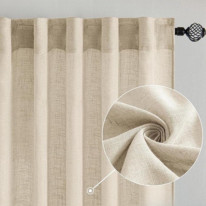 MIULEE Linen Curtains 72 Inch Length 2 Panels for Bedroom Living Room, Soft Thick Linen Textured Back Tab Window Drapes Semi Sheer Light Filtering Rod Pocket Modern Farmhouse Decor