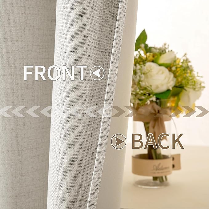 MIULEE Linen Texture Curtains for Bedroom Solid 100% Blackout Thermal Insulated Linen Beige Curtains Grommet Room Darkening Drapes for Living Room Nursery 52x63 Inch (2 Panels)