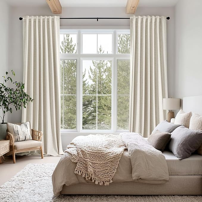 MIULEE 100% Blackout Linen Curtains for Bedroom, Linen Beige Solid Luxury Decor Thermal Insulation Room Darkening Drapes for Living Room Nursery Back Tab Rod Pocket 42 x 72 Inches, 2 Panels