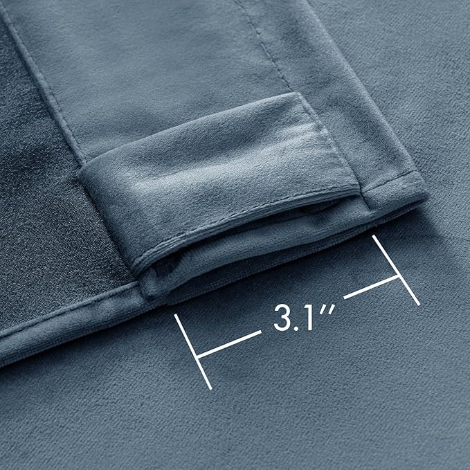 MIULEE Velvet Curtains 96 inches - Luxury Blackout Curtains for Bedroom Living Room Thermal Insulated Super Soft Window Drapes Rod Pocket & Back Tab, Stone Blue, W52 x L96 inches, 2 Panels