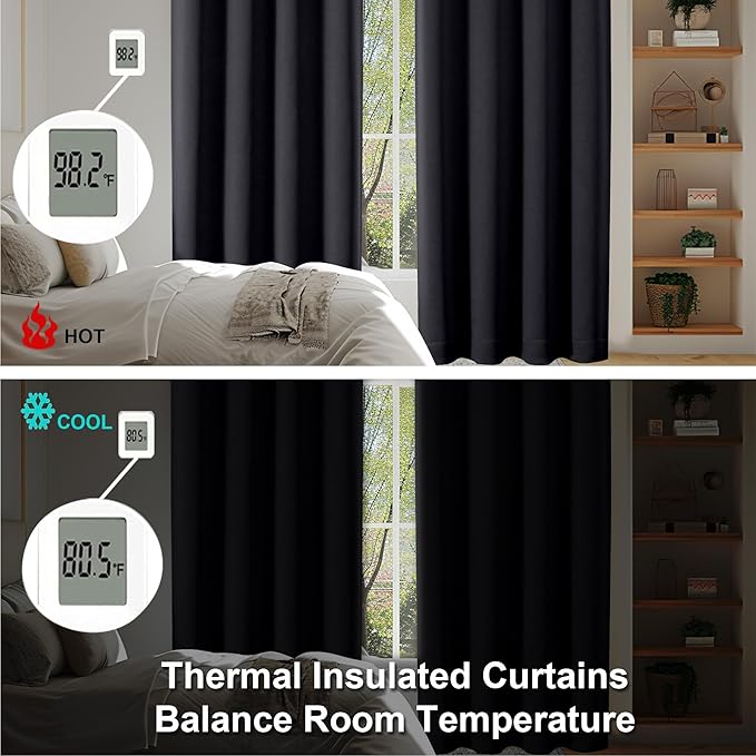 Simplebrand Ava Halloween Black Short Blackout Curtains for Bedroom 54 Inches Long 2 Panels Set, Solid Thermal Insulated, Energy Saving Window Treatment Curtains Blackout Drapes, W40 x L54 Inch, Black