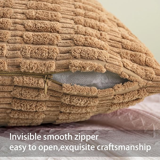 Pack of 2 Corduroy Decorative Throw Pillow Covers 26x26 InchSoft Striped Pillow Covers Modern Farmhouse Home Decor for Sofa Living Room Couch Bed（Coffee）