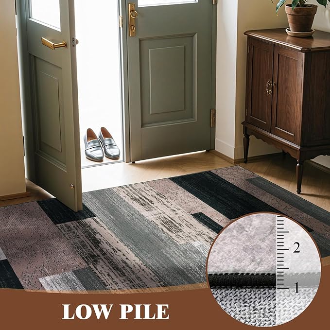 LIANLAM 2x6 Washable Runner Rug for Hallway&Kitchen,Non-Slip Long Carpet with Vintage Checkered Design,Ultra-Thin Low Pile,Stain Resistant Easy Clean Floor Mat for High Traffic Areas(2x6,Chocolate)