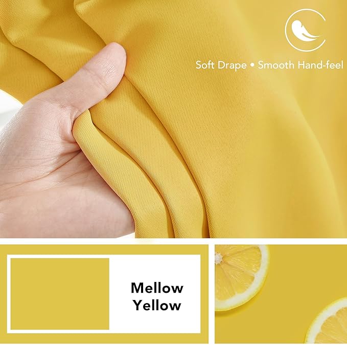 Deconovo Blackout Curtains, Thermal Insulated, W52 x L95 2 Panels, Back Tab, Machine Washable, Room-Darkening Drapes for Bedroom/Living Room Mellow Yellow