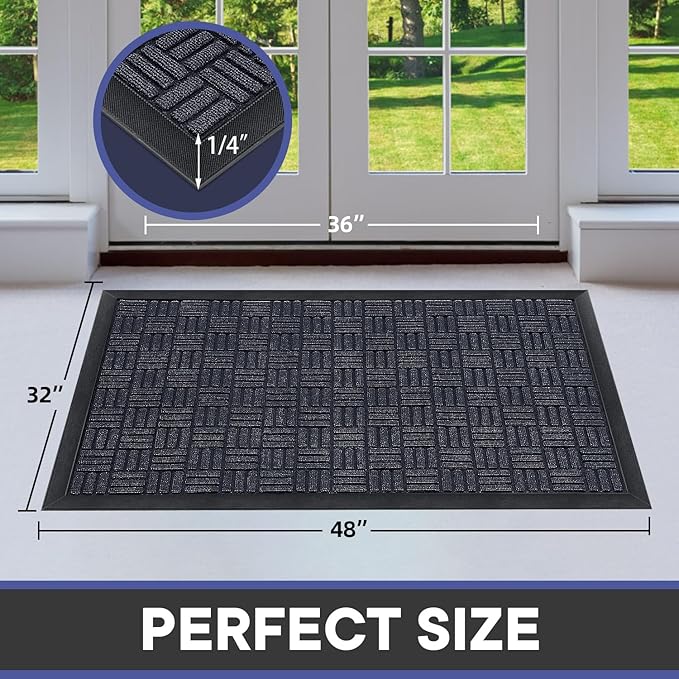 Mibao Front Door Mat, Heavy Duty Durable Welcome Mat for Outdoor Indoor, Dirt Trapper Waterproof Super Absorbent Door Mat for Entryway Outside Patio Porch, 47" x 24", Navy