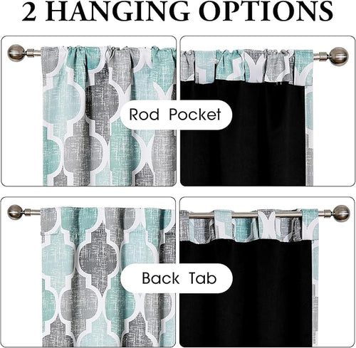 Beauoop 100% Blackout Curtains 96 Inches Long 2 Panels for Bedroom Living Room Aqua Grey Moroccan Geo Room Darkening Thermal Insulated Soundproof Rod Pocket Back Tab Window Treatments Drapes, 50x96