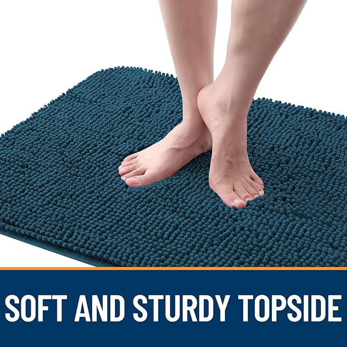 OLANLY Dog Door Mat for Muddy Paws 50x30, Absorbs Moisture and Dirt, Absorbent Non-Slip Washable Doormat, Quick Dry Chenille Mud Mat, Entry Indoor Entryway Carpet for Inside Floor, Atlantic Blue
