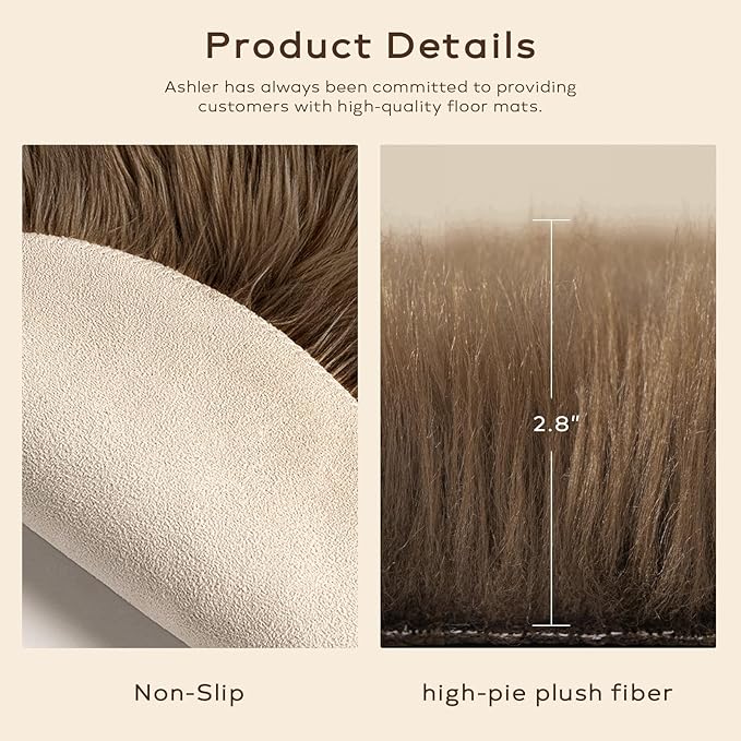 Ashler Faux Fur Rug - Fluffy Shaggy 2 x 3 Feet Rectangle Sheepskin Fur, Dark Coffee Fuzzy Machine Washable Shag, Nursery Decor Throw for Bedroom, Living Room