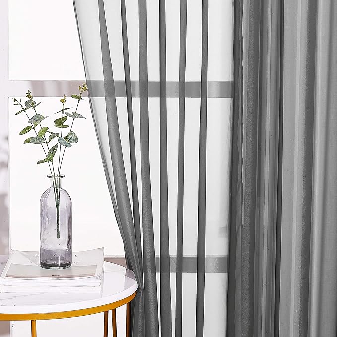 NICETOWN Sheer Curtains 120" Extra Long Voile Texture, Grommet Top Soft Voile Texture Window Draperies Lightweight & Airy Panels for Living Room/Bedroom, 108" Wide Total 2 Pieces, Dark Grey