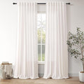 Ivory White Linen Curtains 90 inch for Living Room Back Tab Rod Pocket Semi Sheer Cotton Textured Gauze Curtain Modern Farmhouse Coastal Decor 90 inches for Dining Room Office