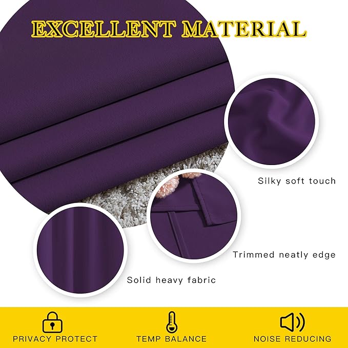 NICETOWN Blackout Living Room Curtains Extra Wide, Triple Weave Grommet Top Thermal Insulated Window Treatment Light Blocking Panels for Patio/Porch (Royal Purple, W80 x L84, Set of 2)
