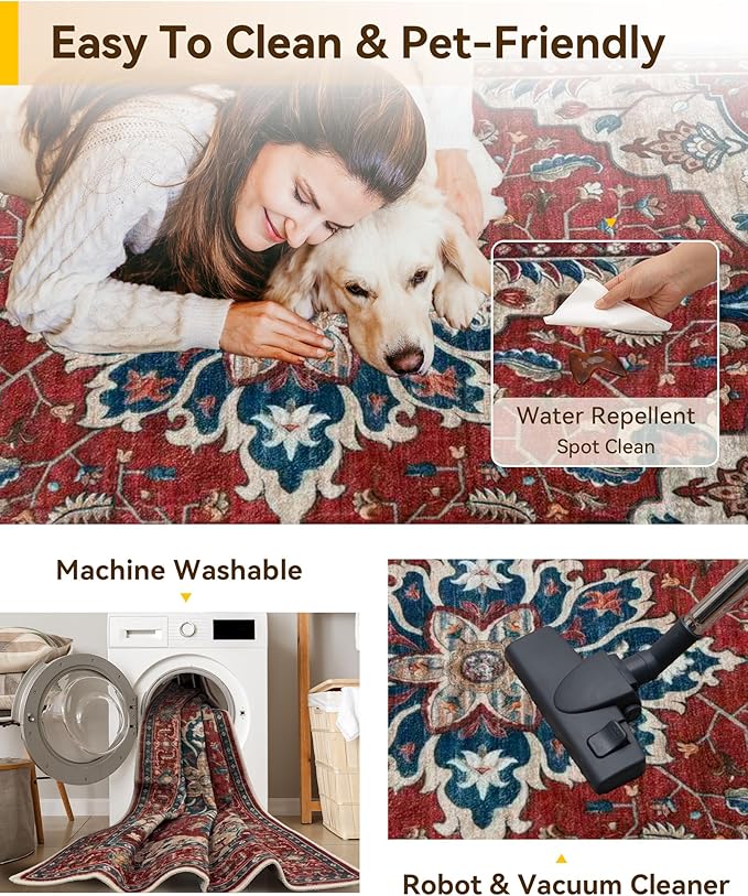 RELEANY Area Rugs 2'6''x4' Kitchen Rugs Entry Rug Small Rugs for Entryway Kitchen Bathroom Door Mat Indoor Entrance,Washable Non Slip, Red Blue