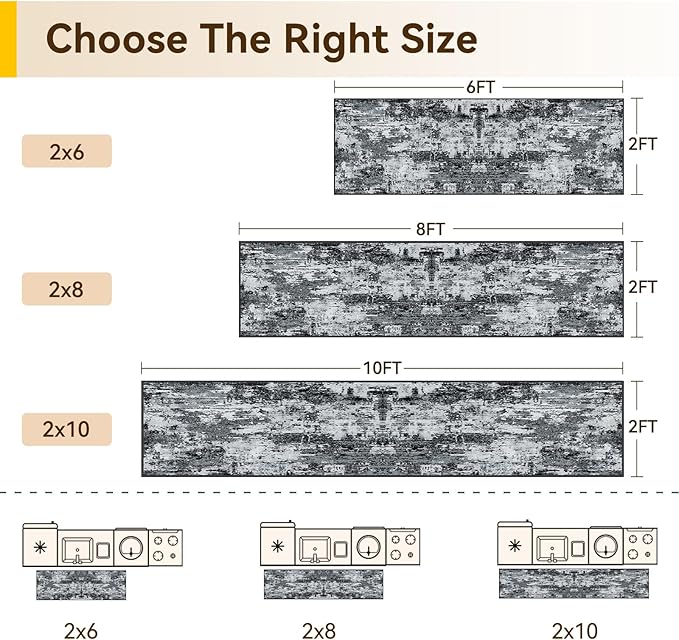 Washable Area Rugs 2'x10' Non-Slip Modern Abstract Soft for Living Room Entryway Bedroom Nursery, Print Pattern, Black Navy Blue Gray