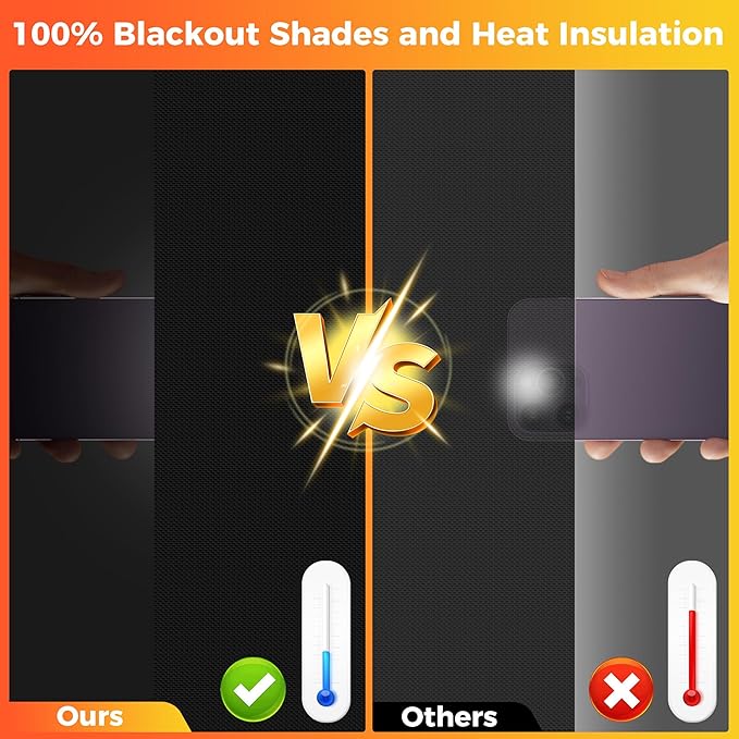 100% Blackout Curtains for Bedroom 2 Pack 40"x57" Portable Window Blinds Cover Adhesive Thermal Blackout Blinds No Drill Guard Blind Window Shades Temporary Room Darkening Shades for Skylight RV Dorm