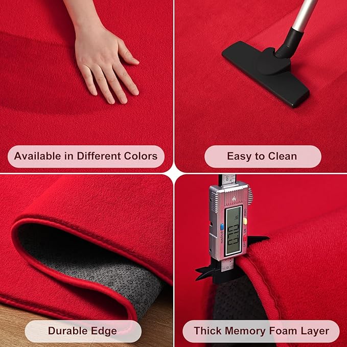 Amearea Red Round Area Rugs 5ft Washable Circle Rugs for Bedroom Living Room, Fluffy Indoor Thickened Memory Foam Rug, Non Slip Minimalist Circular Carpet for Kids Boys Girls Dorm Nursery Room Decor