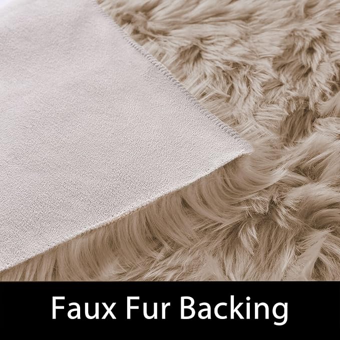 Latepis Washable 3x4 Light Brown Sheepskin Fluffy Shag Plush Faux Fur Rug for Living Room Bedroom Dorm Room Throw Rectangle