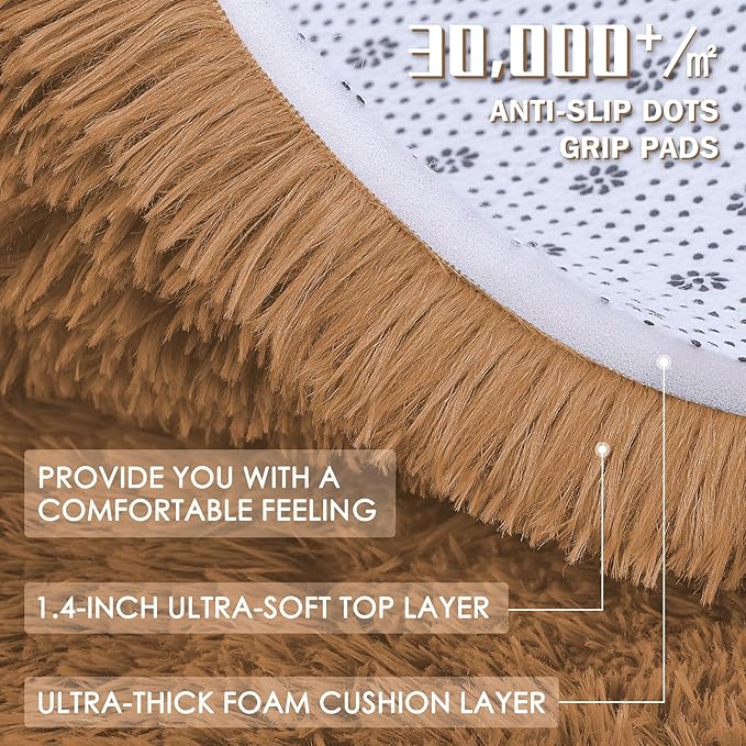 OLANLY 2x5 Machine Washable Runner Rugs for Hallway, Soft Fluffy Shaggy Bedside Rugs for Bedroom, Living Room, Indoor Floor Carpet for Kids Girls and Boys, Nursery Rooms, Home Decor Aesthetic, Khaki