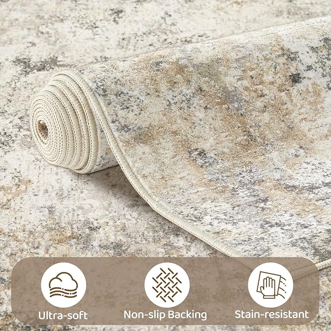 UERMEI 11x14 Area Rug Living Room Rugs - Washable Neutral Modern Abstract Soft Thin Large Rug Indoor Floor No Slip Rug Carpet for Bedroom Under Dining Table Home Office Decor - Golden Grey