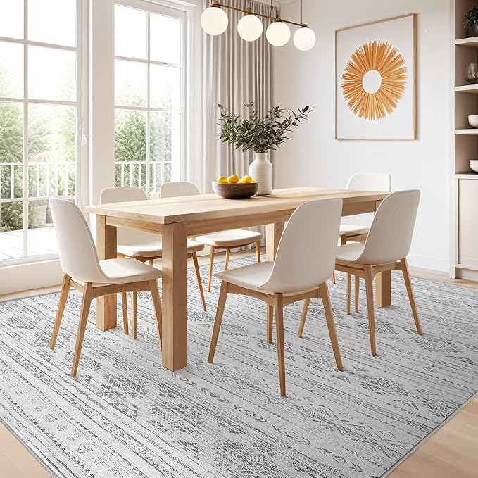 Nakagishi 7x9 Area Rug Living Room: Washable Boho Large Neutral Soft Farmhouse Modern Rugs Stain Resistant Moroccan Non-Slip Indoor Carpet for Bedroom Nursery Kids Office Dining Room- Dark Grey