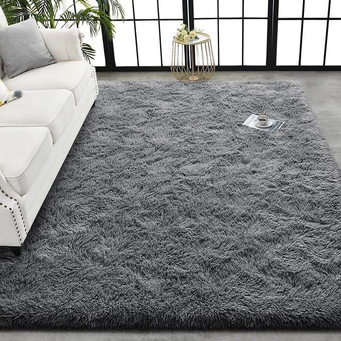 TWINNIS Super Soft Shaggy Rugs Fluffy Carpets, 8x10 Feet, Indoor Modern Plush Area Rugs for Living Room Bedroom Kids Room Nursery Home Decor, Upgrade Anti-Skid Rectangular Fuzzy Rug, Gray