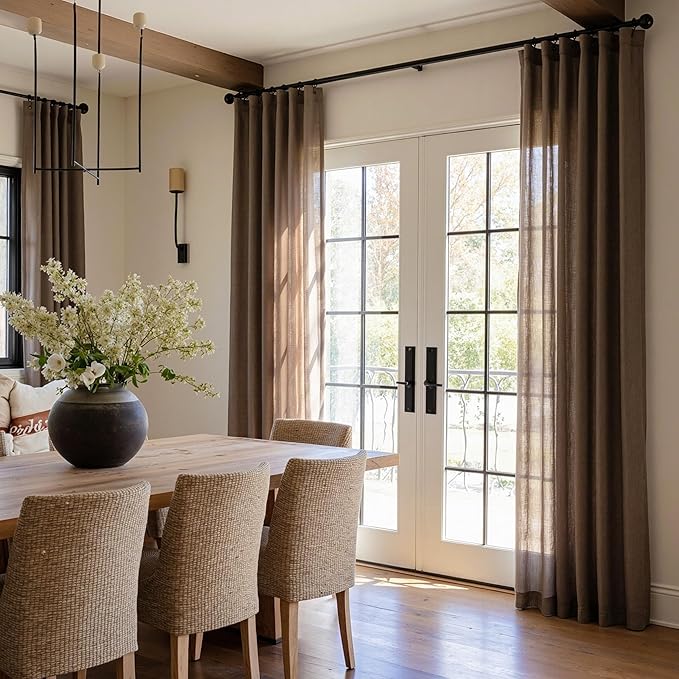 MYSKY HOME Patio Curtains for Sliding Door 90 inch Length 2 Panels Set, Living Room Curtains & Drapes Soft Farmhouse Window Treatments Back Tab Semi Sheer Draperies, 50" W x 90" L, Dark Brown