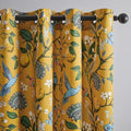 Topfinel 100 Inches Long Mustard Yellow Luxury Curtains for Living Room Bedroom, Blackout Vintage Art Deco Victorian Curtains Floral Lemon Hummingbird Printed Grommet Drape 100 Inch Length