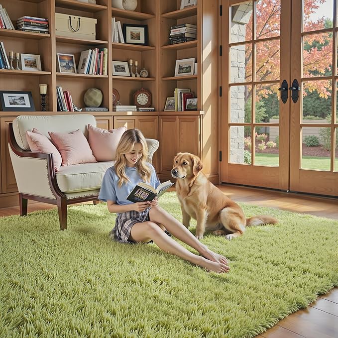 8x10 Area Rugs for Bedroom Living Room, Large Area Rug Shag Carpet Soft Plush Furry Bedside Rug, Machine Washable Area Rugs for Kids Home Decor(8 x 10, Grass Green)