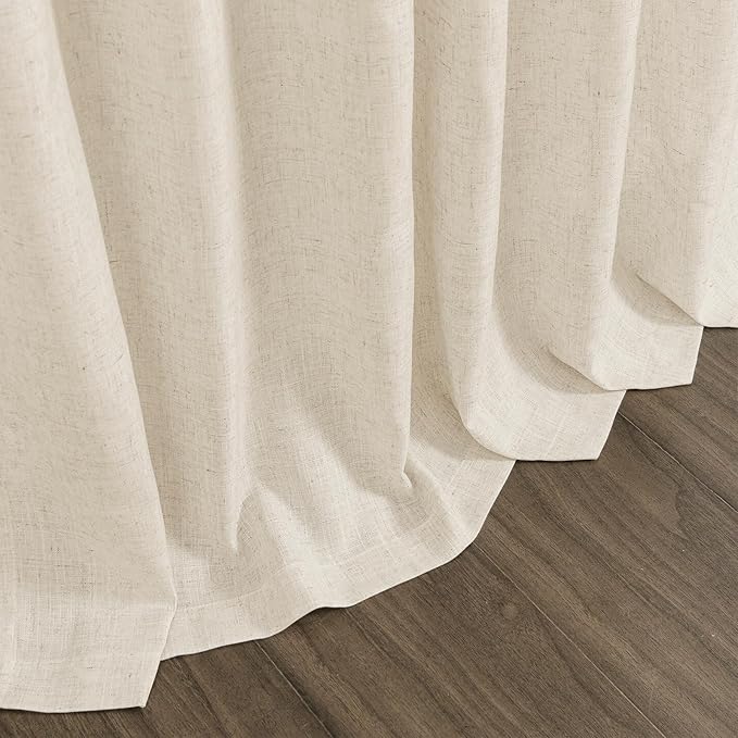 Nanspring Modern Farmhouse Decor Curtains 96 Inches Long for Living Room Linen Birch Beige Luxury Light Filtering Semi Sheer Curtain Back Tab Coastal Drapes for Bedroom Office 52x96, 2 Panels