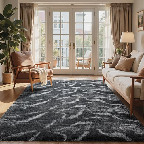 5x7 Ft Large Shag Rugs for Bedroom Living Room, Tie Dyed Ultra Soft Fluffy Furry Area Rug for Indoor Floor, Aesthetic Carpet for Home Decor (Grey)