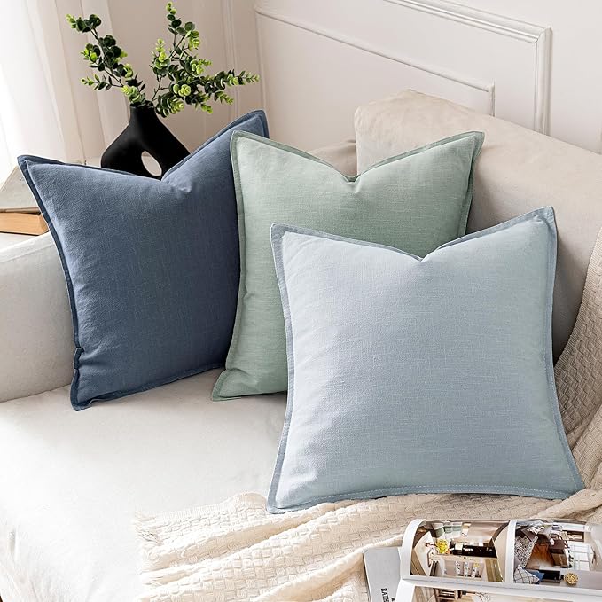 MIULEE Decorative Linen Pillow Covers 18x18 Inch Blue Ashes Boho Farmhouse Neutral Couch Throw Pillows for Bed Pack of 2 Accent Modern Pillowcase Sofa Livingroom Home Decor