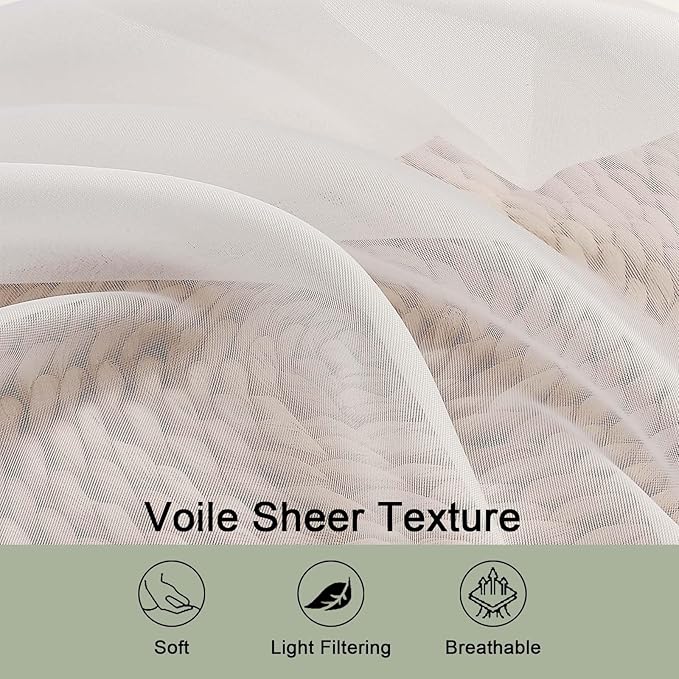 OWENIE Ivory Sheer Curtains 108 Inches Long for Living Room Bedroom 2 Panels Set, Lightweight Airy Ivory Sheer Curtain, Filmy Voile Rod Pocket, 2 PCS, Each 59" W x 108" L