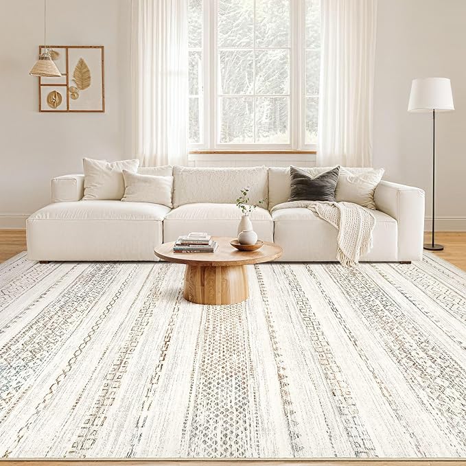 Nakagishi 8x10 Area Rugs Living Room: Washable Boho Large Neutral Soft Farmhouse Rug Stain Resistant Modern Moroccan Non-Slip Indoor Carpet for Bedroom Nursery Kids Playroom Office Dining Room