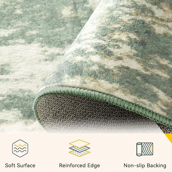Washable Area Rugs 2'x3' Non-Slip Modern Abstract Soft for Living Room Entryway Bedroom Nursery, Print Pattern, Light Green/Yellow