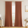 Guken Terracotta 100% Blackout Curtains 84 Inch Length 2 Panels Set Fall Curtains for Living Room Bedroom Back Tab Thermal Insulated Black Out Linen Drapes，52x84