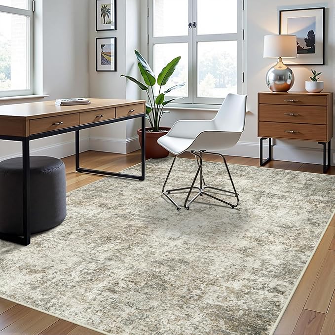 5x8 Area Rugs for Living Room Rug Washable: Abstract Rug for Dining Room Bedroom Carpet Non Slip 5 by 8 Indoor Modern Nursery Home Office Beige Brown