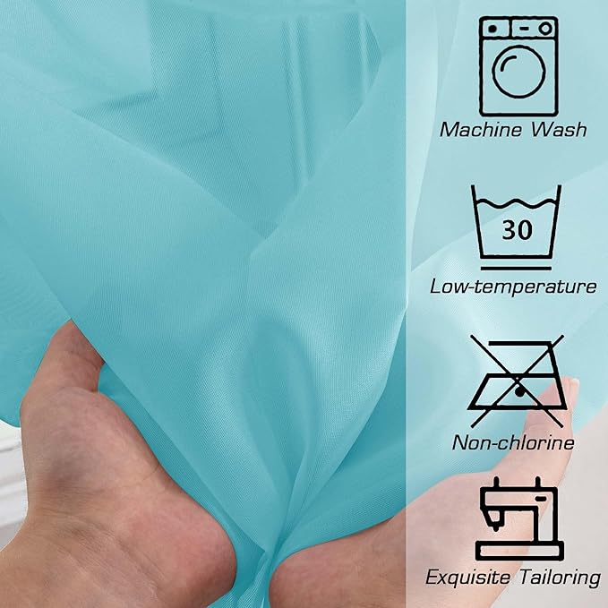 OWENIE Aqua Kitchen Sheer Curtains for Bedroom Living Room 45 Inch Length, Bedroom, Soft Solid Light Filtering Voile Short Sheer Curtain for Small Window, 42" W x 45" L, Aqua