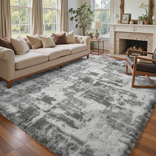 5x7 Ft Large Shag Rugs for Bedroom Living Room, Tie Dyed Ultra Soft Fluffy Furry Area Rug for Indoor Floor, Aesthetic Carpet for Home Decor (Grey)
