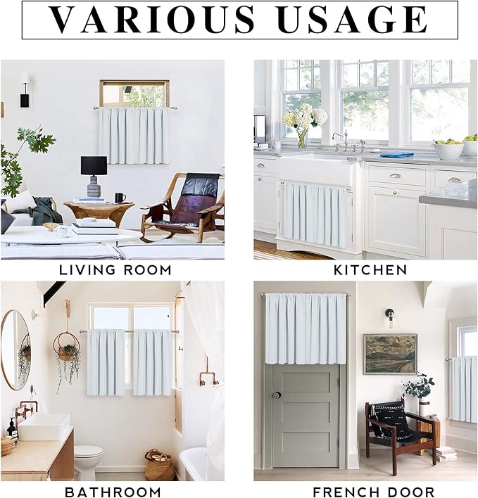 RYB HOME Cafe Curtains 30 inch Length, Short Light UV Heat Blocking Energy Saving Privacy Curtain Tiers for Basement Bathroom Kitchen Window, Width 29 by Length 30, Greyish White, 2 Panels